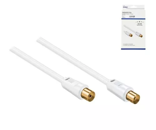 Coaxial antenna cable male to female, gold plated, quad shielded, white, length 5.00m, box
